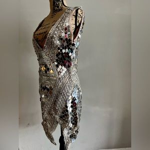 Mirror embellished, nude mesh, one-of-a-kind samba dress (queen or muse)